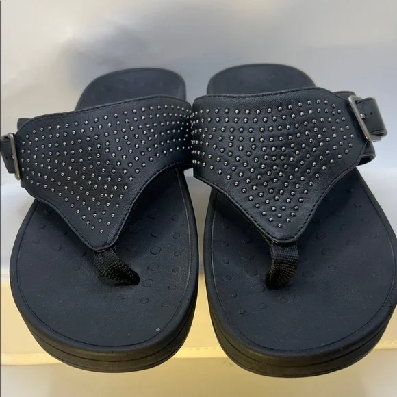 Vionic Black Studded Wedge Sandals-Women's-Size 9-Casual-Comfy-Vacation-Adjust - Picture 5 of 16